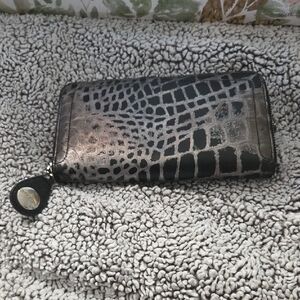 Brahmin Metallic Black Croc-Embossed Wallet